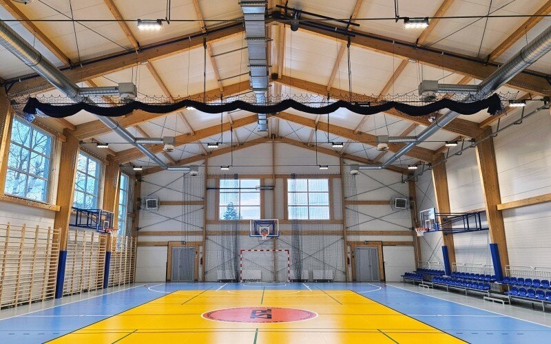 Equipped sports hall with spectator seating
