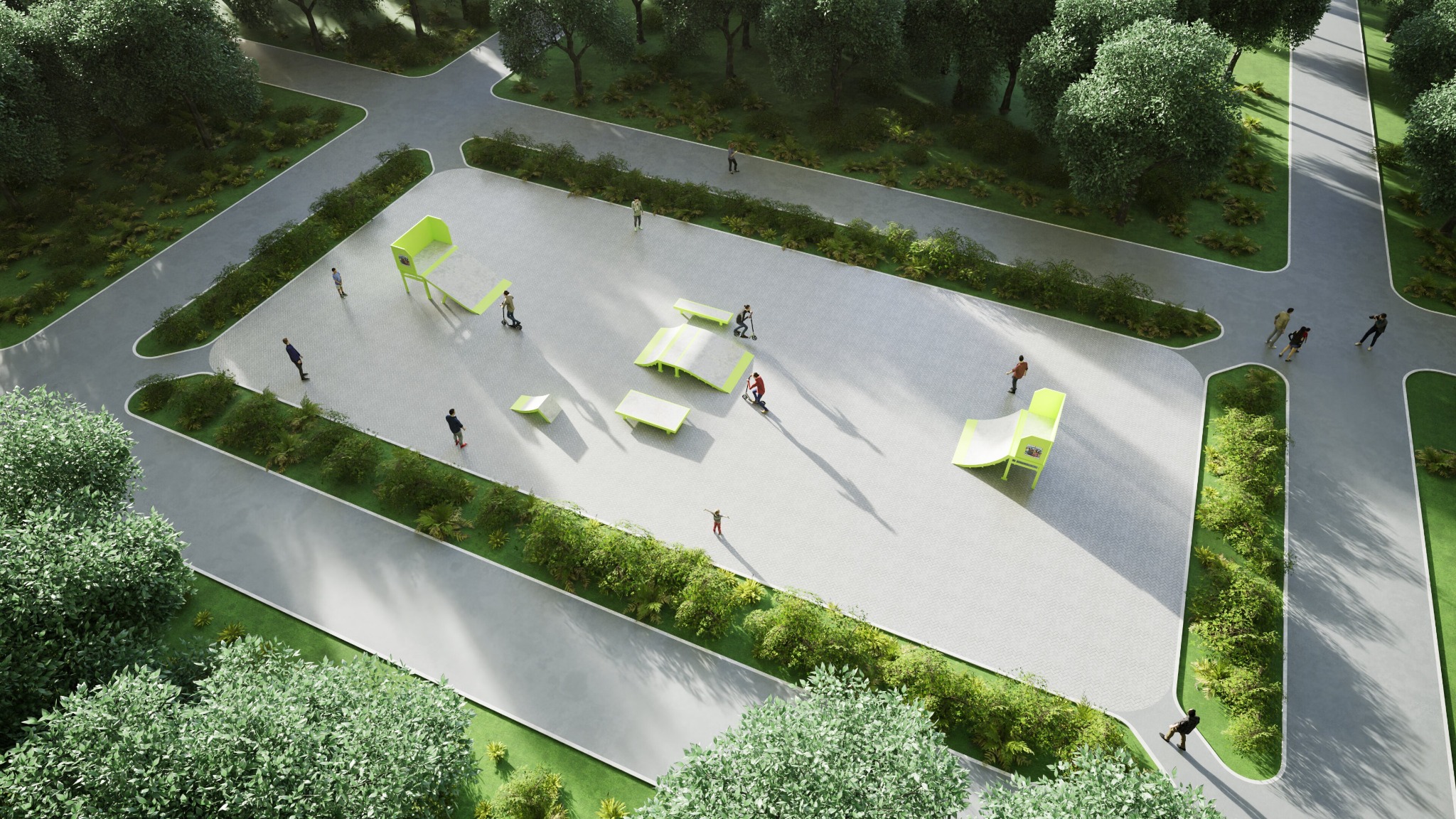 Concept visualisation of a modular skatepark