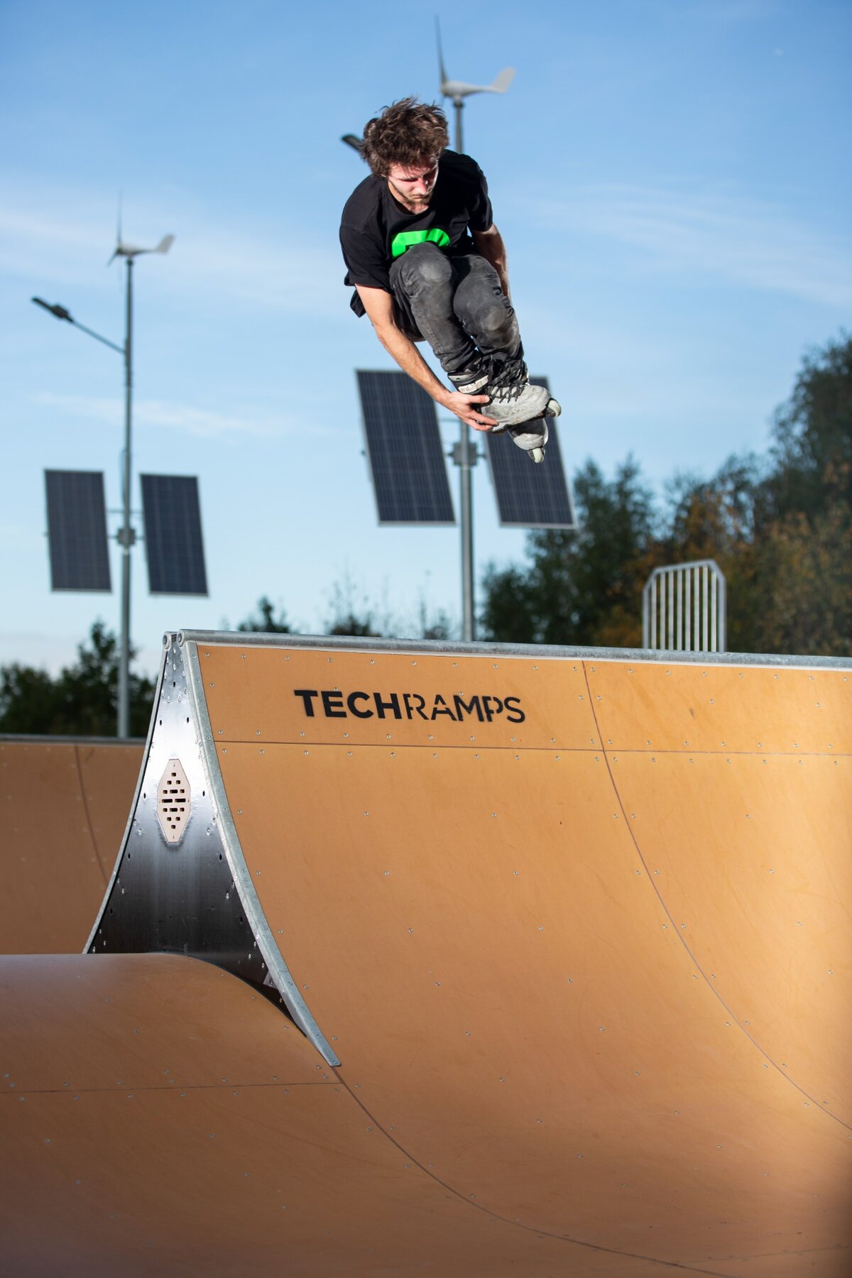Inline skating at a modular skatepark